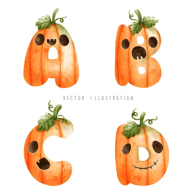 Vector pumpkin font halloween alphabet vector illustration