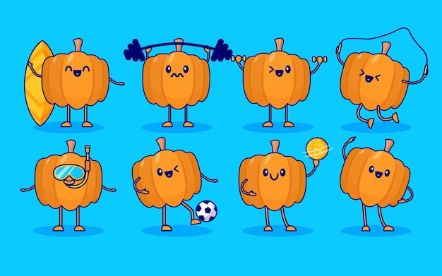 Vector pumpkin fruit cute character set