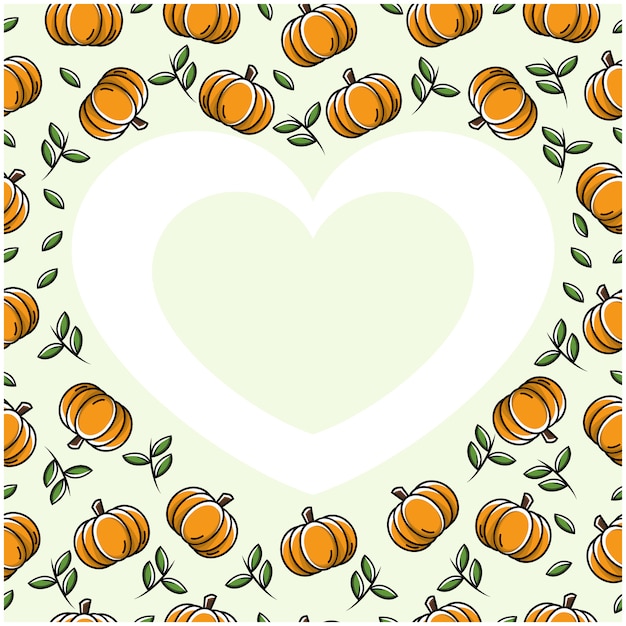 pumpkin fruit love heart frame with flat design