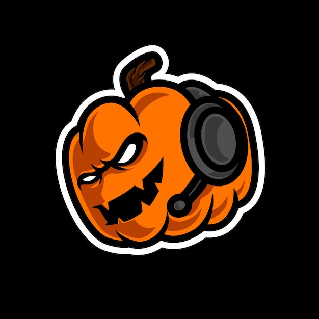 Pumpkin gamer head mascot logo