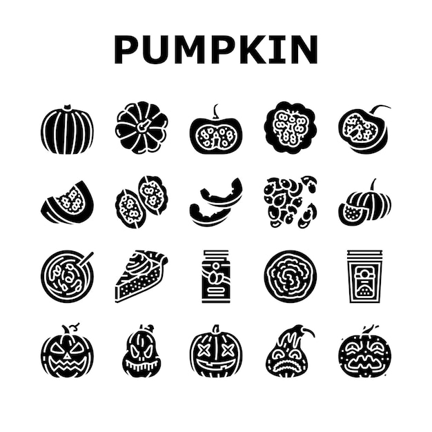 Vector pumpkin halloween autumn orange icons set vector