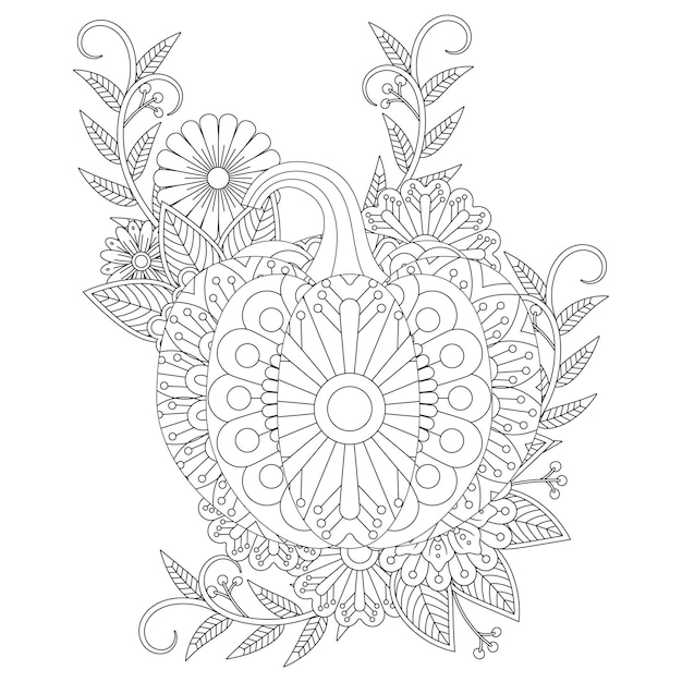 Pumpkin Halloween Coloring Pages with Flower Style