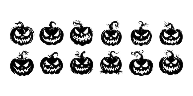 Pumpkin halloween design with siluet style and black and white color