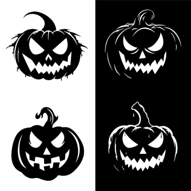 Pumpkin halloween design with siluet style and black and white color