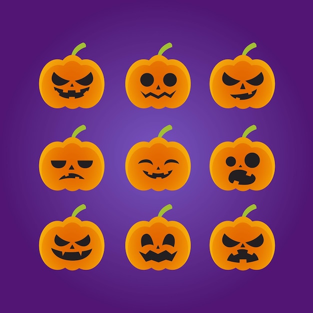 Vector pumpkin halloween face variation set