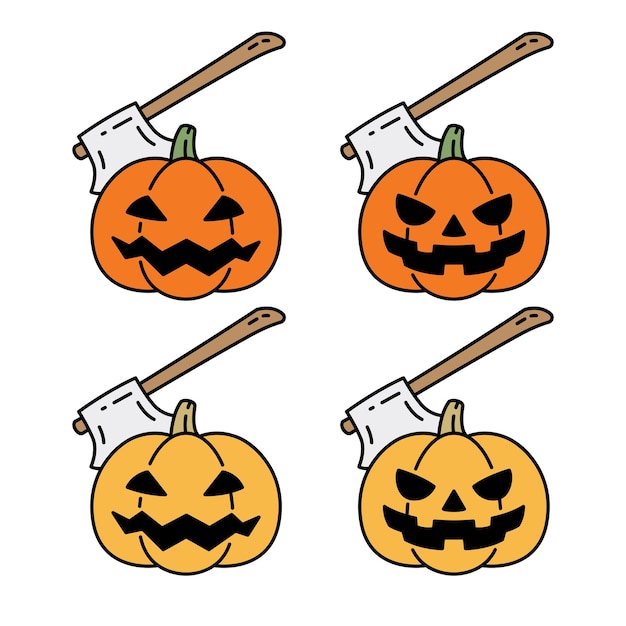 Pumpkin halloween ghost axe cartoon