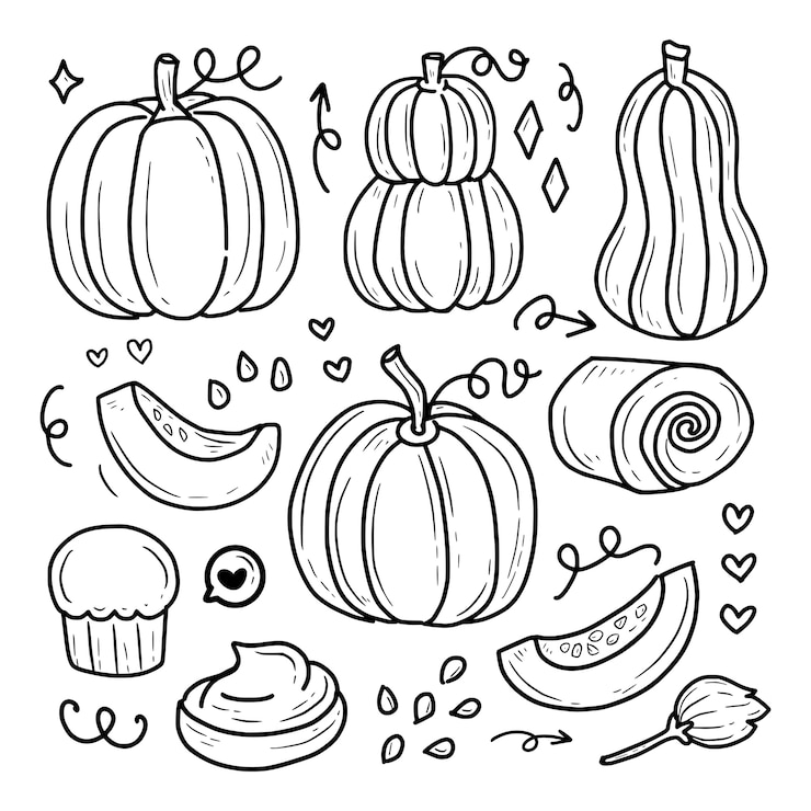 Vector pumpkin halloween hand drawing doodle set collection