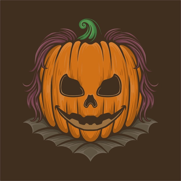 pumpkin halloween head woman with hair vector
