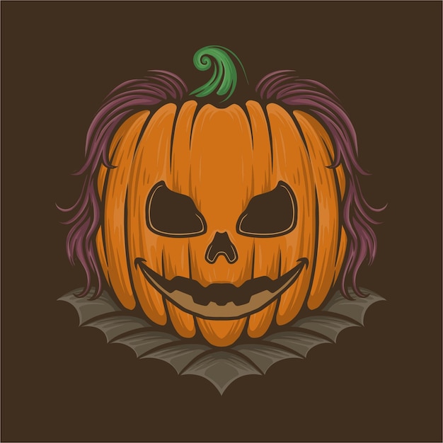 Pumpkin halloween head woman with hair vector