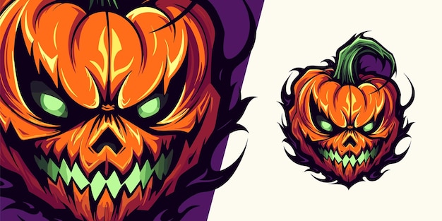 Pumpkin Halloween Logo Mascot Illustratie Vector Graphic voor Sport en ESport Gaming Teams