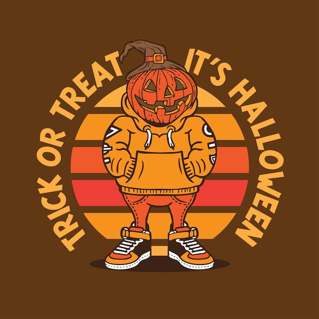 Pumpkin halloween mascot character design in street wear outfit