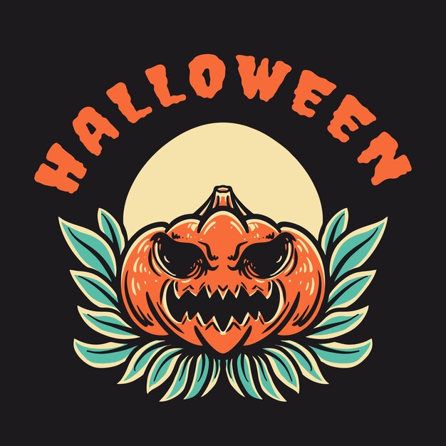Pumpkin halloween retro vector illustration