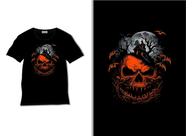 Zucca halloween spaventoso t shirt design illustrazione grafica vettoriale grungy stampa t-shirt
