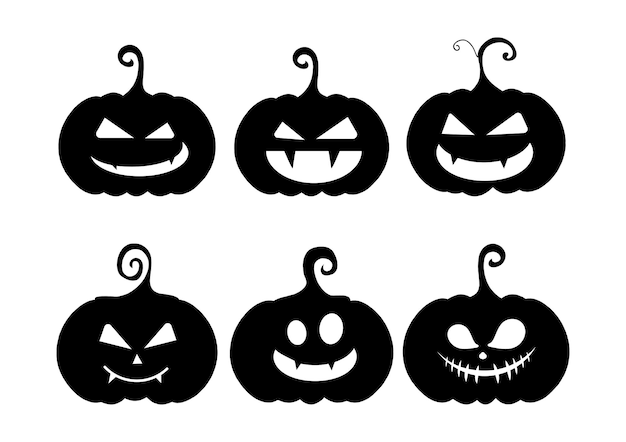 Pumpkin Halloween Set of black Halloween pumpkins with face smiles in different characters