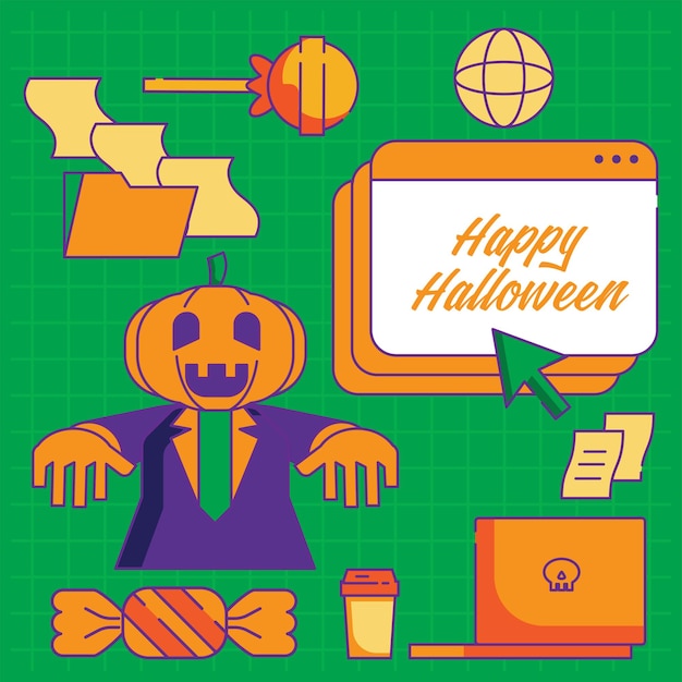 Pumpkin head office worker flat design background vector illustration