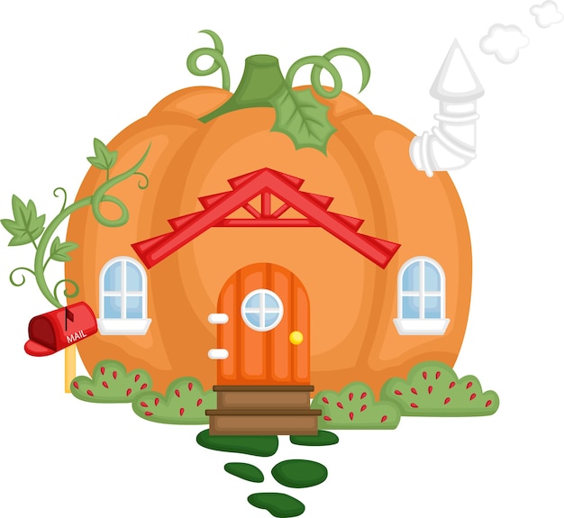 A pumpkin house with windows and mailbox