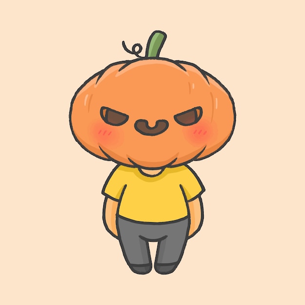 Pumpkin kid costume halloween hand drawn cartoon style