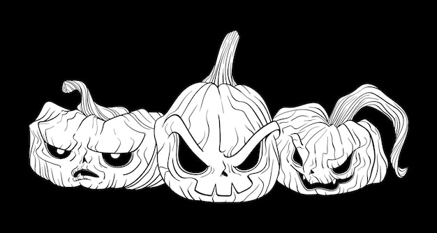 pumpkin lantern with evil grin in inked style