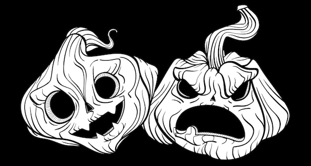 pumpkin lantern with evil grin in inked style