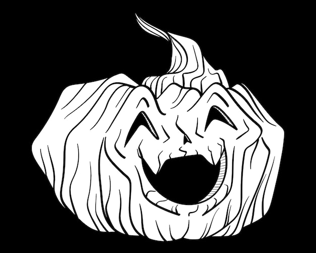 pumpkin lantern with evil grin in inked style