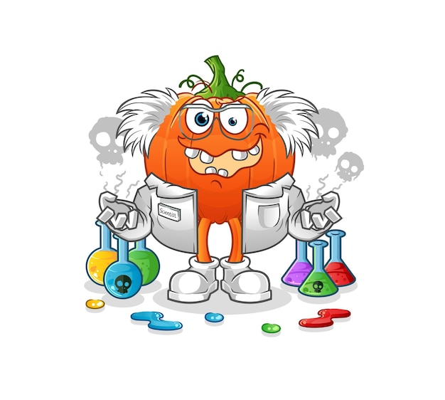 Pumpkin mad scientist illustration character vector