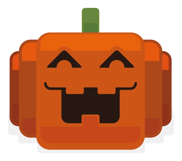 Pumpkin made with rounded squares toothless smile and stem isolated over white background