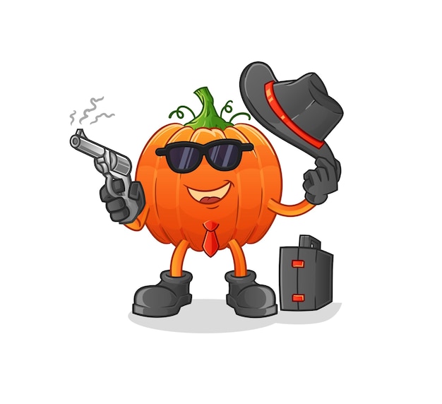Pumpkin mafia with gun character. cartoon mascot vector