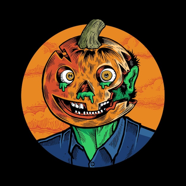 Pumpkin man spooky horror cartoon creature character illustration