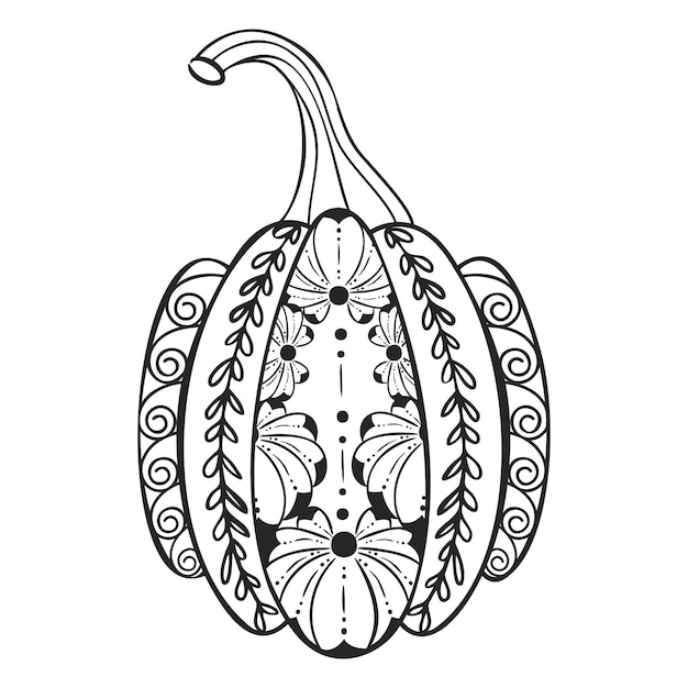 Pumpkin mandala. Coloring page for adult and kids.