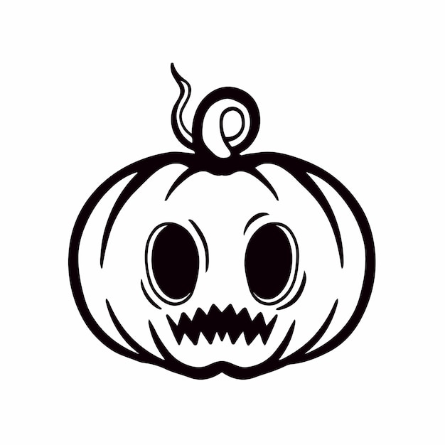 Pumpkin Monster Icon Logo Design Black and White Stencil Tattoo Flat Vector Illustration