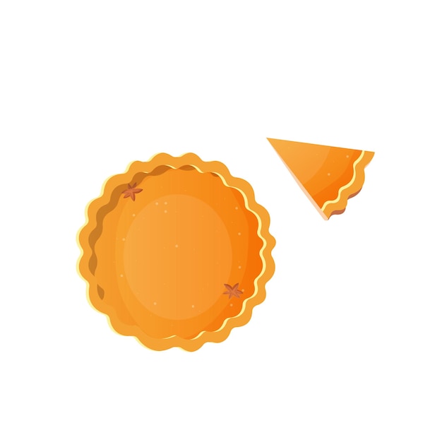 Pumpkin pie in cartoon style on white background