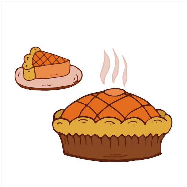 Pumpkin Pie Icon sticker design element Yellow and orange colors Vector Illustration