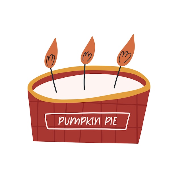 Vector pumpkin pie scented candle flat vector illustration isolated on white hand drawn autumn candle