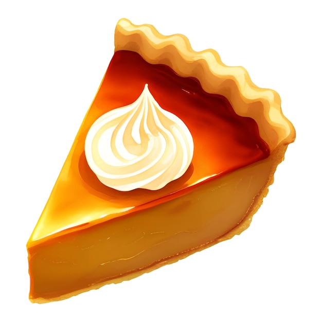 Vector pumpkin pie slice met cream geïsoleerde hand getrokken schilderij illustratie