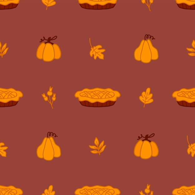 Vector pumpkin pies seamless pattern autumn dinner pies with pumpkins harvest festival thanksgiving day