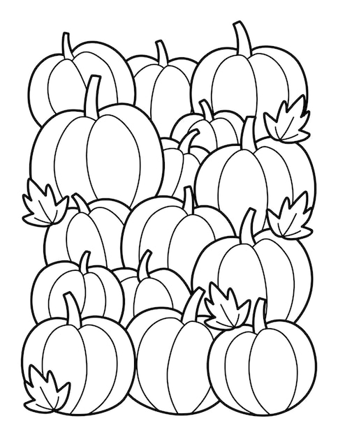 Pumpkin Pile Line Art Coloring Page