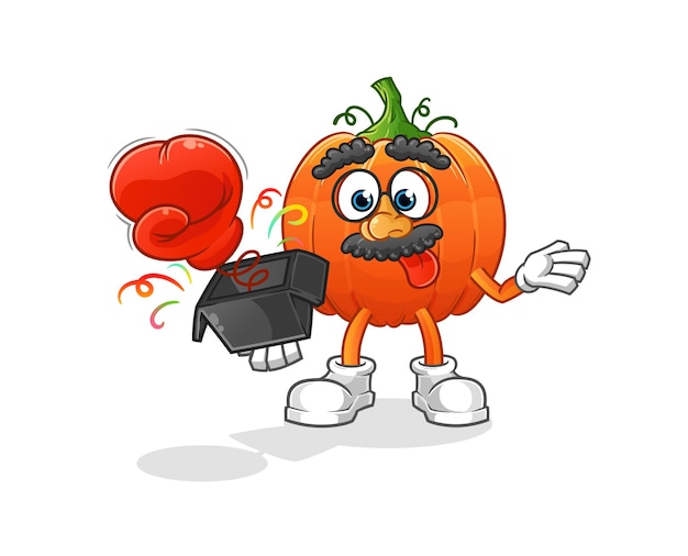 Pumpkin prank glove in the box cartoon mascot