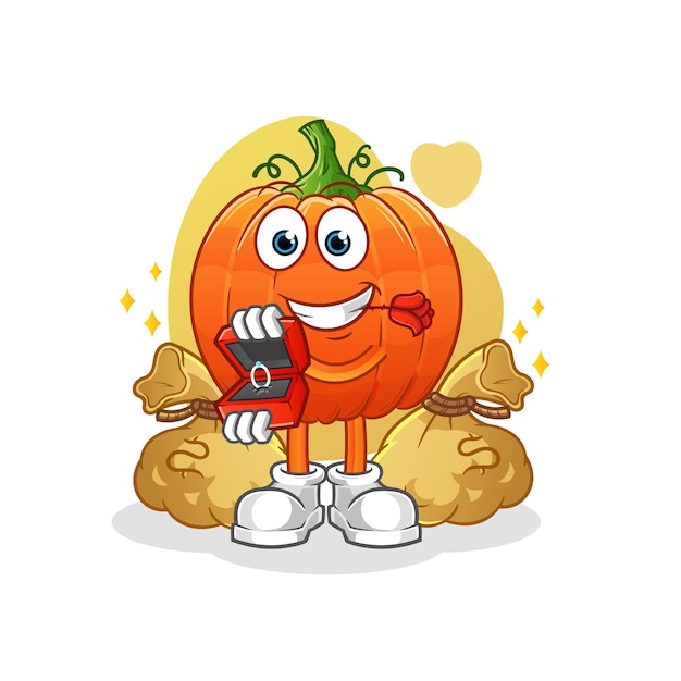 Pumpkin propose with ring cartoon mascot vector