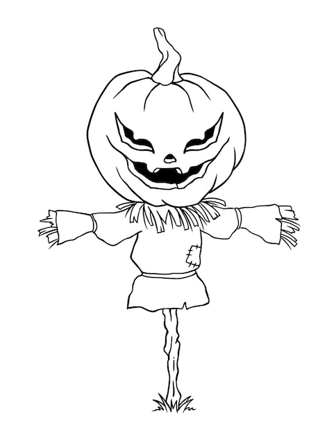 Pumpkin scarecrow halloween coloring page