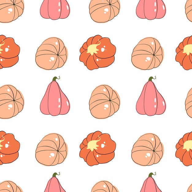 Pumpkin seamless vector pattern on white background Hand drawn autumn pumpkin background design for wrapping and digital paper