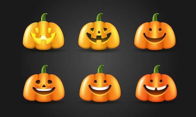 Набор тыквы Jacko'lantern Векторный клипарт изолирован на белом фоне