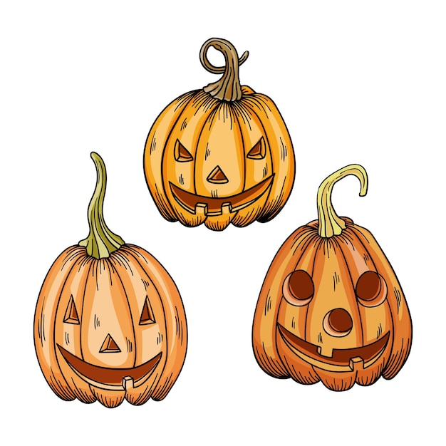 Vettore zucca impostare la zucca su sfondo bianco zucca arancione con un sorriso per il tuo design per la vacanza illustrazione vettoriale di halloween