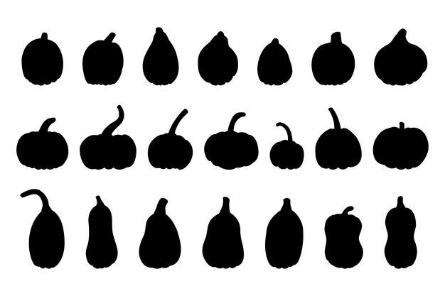 Vector pumpkin silhouette big set isolated vector illustration on white background
