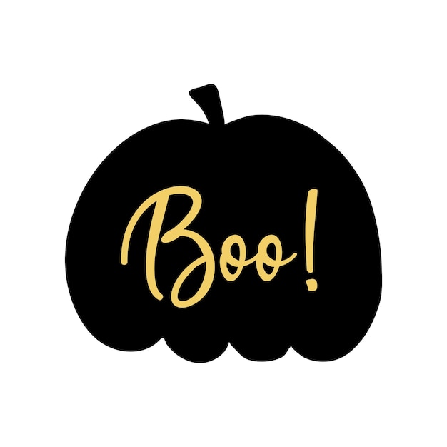 Pumpkin silhouette with lettering Boo. Vector illustration isolated on white background