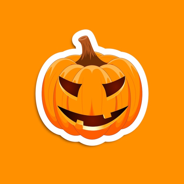 Pumpkin sticker on an orange background. 