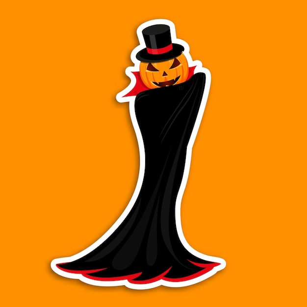 Vector pumpkin sticker on an orange background.