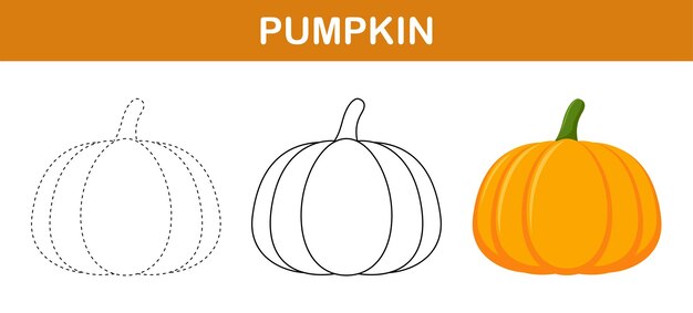 Pumpkin tracing and coloring worksheet for kids