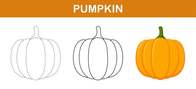 Pumpkin tracing and coloring worksheet for kids