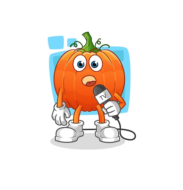 Pumpkin tv reporter cartoon. cartoon mascot vector