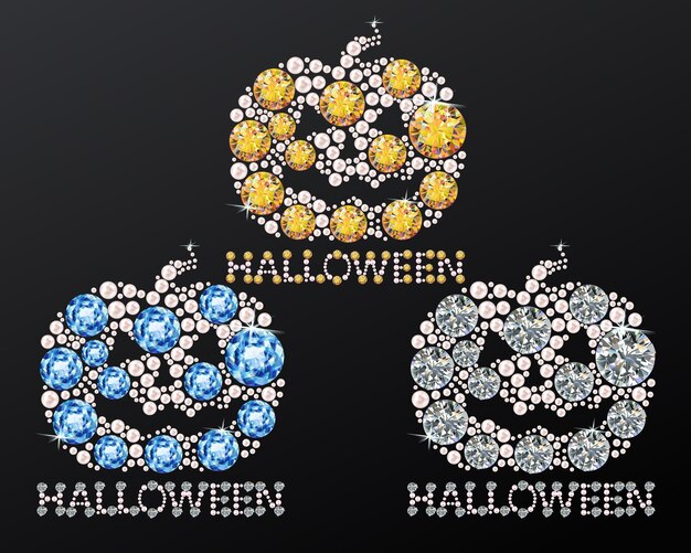 Vector pumpkin vector set made with pearl and diamond rhinestone